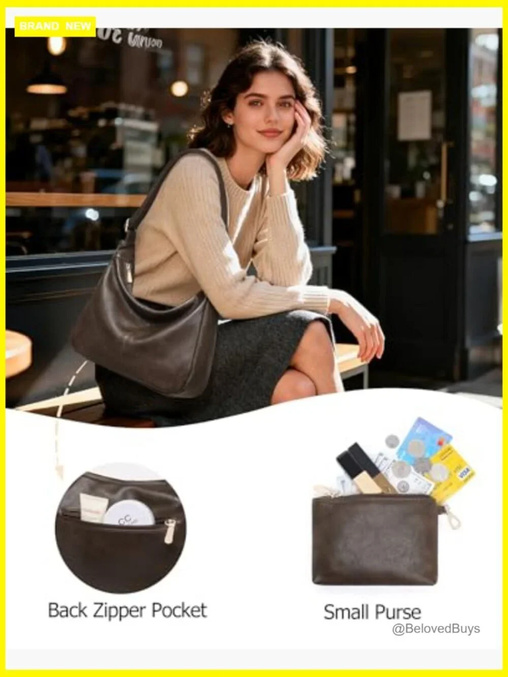 Soft Vegan Leather Hobo Bag Slouchy Crossbody Shoulder Tote Set with Mini Pouch